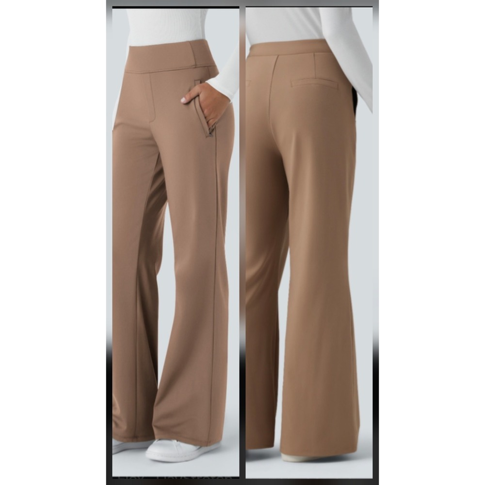 Halara Flex DayStretch Mid Rise Pocket Flare Pants Burro Tan Size S Office